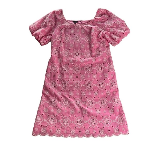 Talbots Pink Puff Sleeve Embroidered Eyelet Shift Dress 100% Cotton Size 4 - Picture 7 of 12